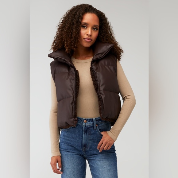 Lamarque Womens  Melicia Faux Leather Reversible Vest, Brown - Picture 3 of 9